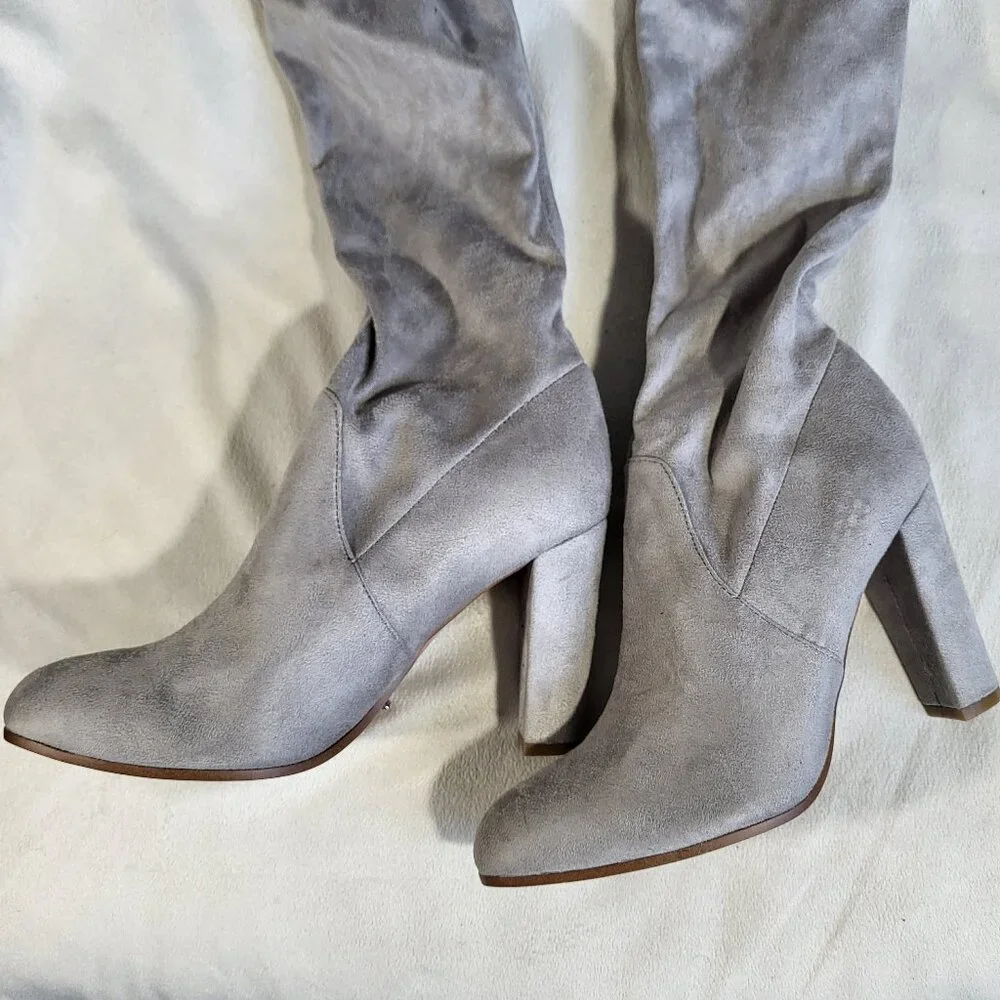 Tony Bianco | Silver Suede Over-the-Knee Boots - Size 10